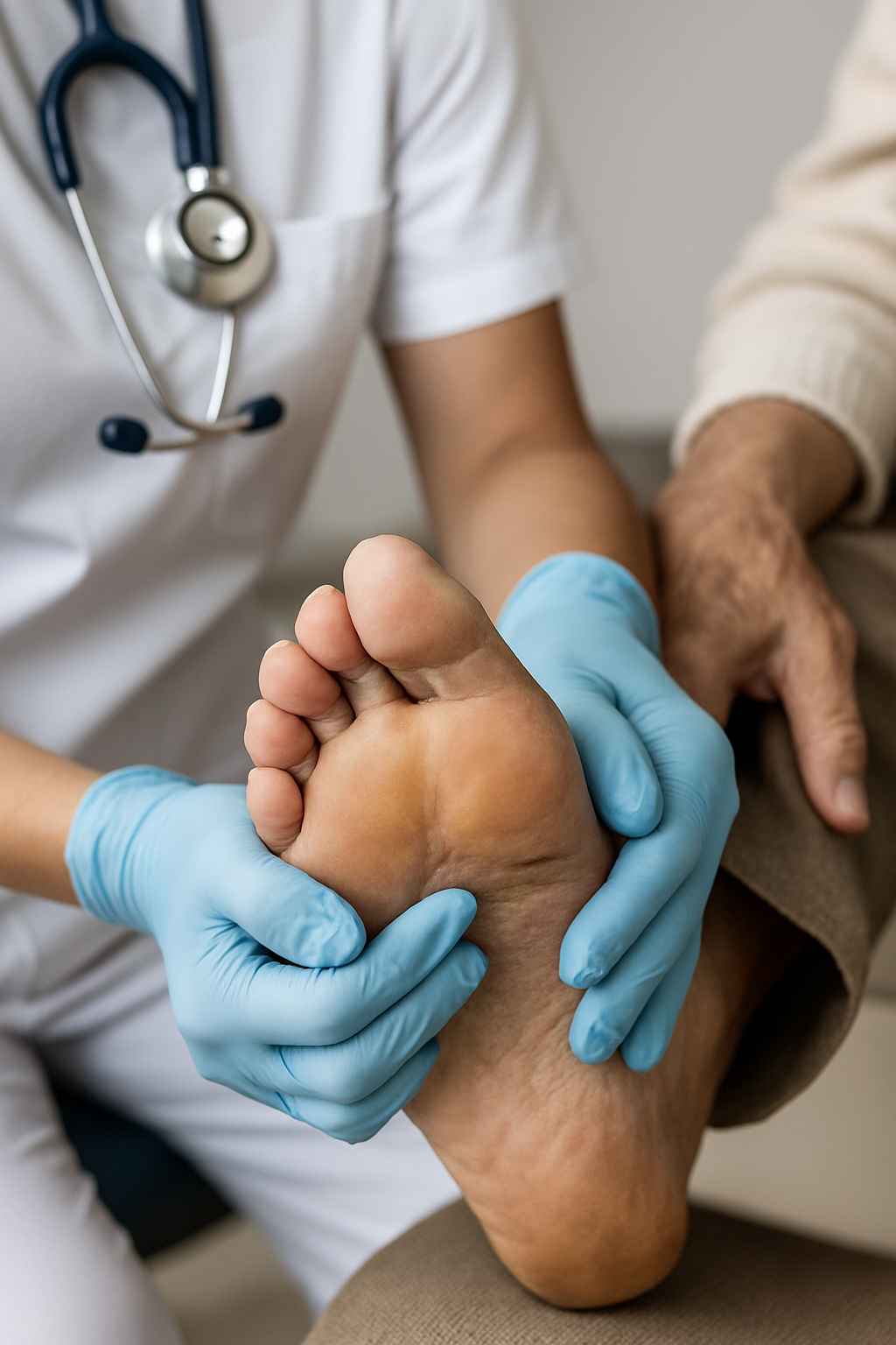 Professional foot care being provided by a healthcare worker